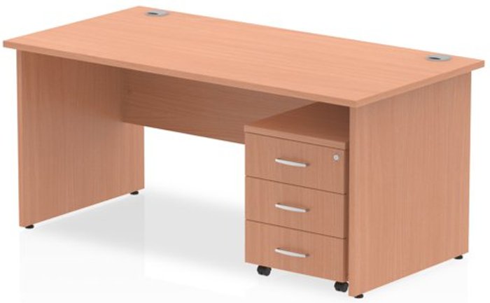 Office Monster | Impulse Impulse 1600 Straight Panel End Workstation 500 Three drawer mobile Pedestal Bundle Beech Impulse Impulse 1600 Straight Panel End Workstation 500 Three drawer mobile Pedestal Bundle Beech