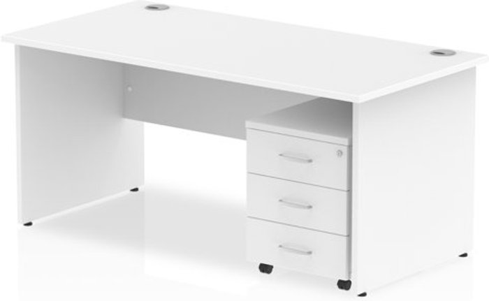 Office Monster | Impulse Impulse 1200 Straight Panel End Workstation 500 Three drawer mobile Pedestal Bundle White Impulse Impulse 1200 Straight Panel End Workstation 500 Three drawer mobile Pedestal Bundle White
