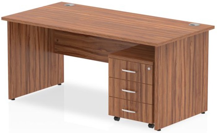 Office Monster | Impulse Impulse 1800 Straight Panel End Workstation 500 Three drawer mobile Pedestal Bundle Walnut Impulse Impulse 1800 Straight Panel End Workstation 500 Three drawer mobile Pedestal Bundle Walnut