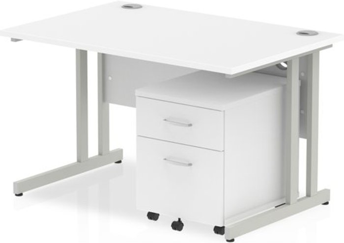 Office Monster | Impulse Impulse 1200 Straight Cantilever Workstation 500 Two drawer mobile Pedestal Bundle White Impulse Impulse 1200 Straight Cantilever Workstation 500 Two drawer mobile Pedestal Bundle White
