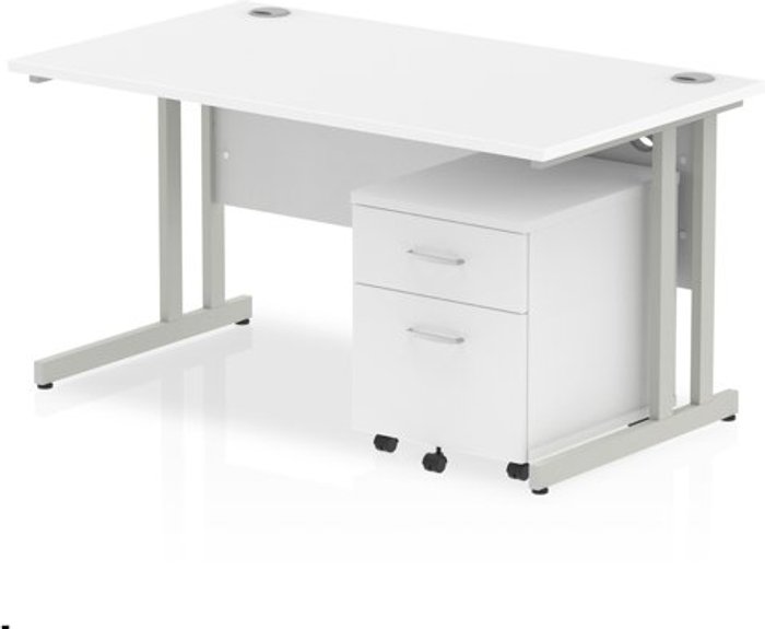 Office Monster | Impulse Impulse 1400 Straight Cantilever Workstation 500 Two drawer mobile Pedestal Bundle White Impulse Impulse 1400 Straight Cantilever Workstation 500 Two drawer mobile Pedestal Bundle White