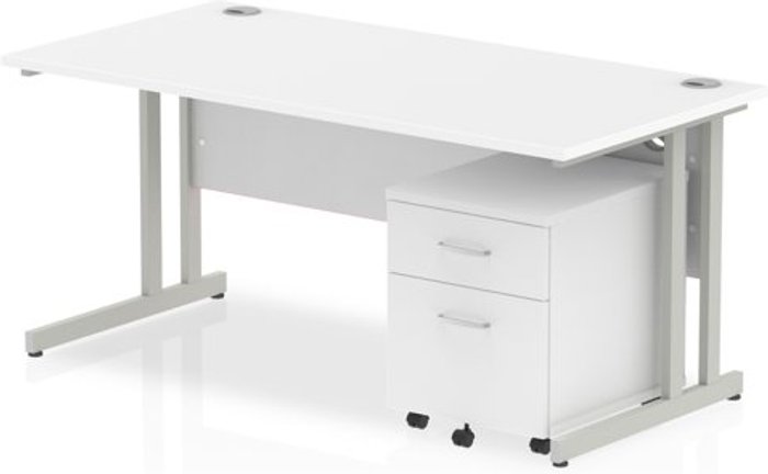 Office Monster | Impulse Impulse 1600 Straight Cantilever Workstation 500 Two drawer mobile Pedestal Bundle White Impulse Impulse 1600 Straight Cantilever Workstation 500 Two drawer mobile Pedestal Bundle White
