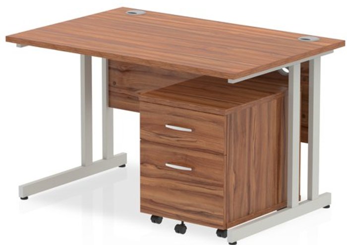 Office Monster | Impulse Impulse 1200 Straight Cantilever Workstation 500 Two drawer mobile Pedestal Bundle Walnut Impulse Impulse 1200 Straight Cantilever Workstation 500 Two drawer mobile Pedestal Bundle Walnut