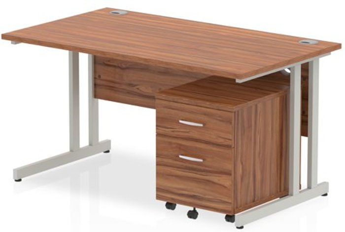 Office Monster | Impulse Impulse 1400 Straight Cantilever Workstation 500 Two drawer mobile Pedestal Bundle Walnut Impulse Impulse 1400 Straight Cantilever Workstation 500 Two drawer mobile Pedestal Bundle Walnut