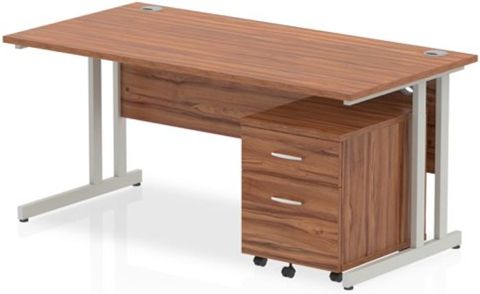 Office Monster | Impulse Impulse 1600 Straight Cantilever Workstation 500 Two drawer mobile Pedestal Bundle Walnut Impulse Impulse 1600 Straight Cantilever Workstation 500 Two drawer mobile Pedestal Bundle Walnut
