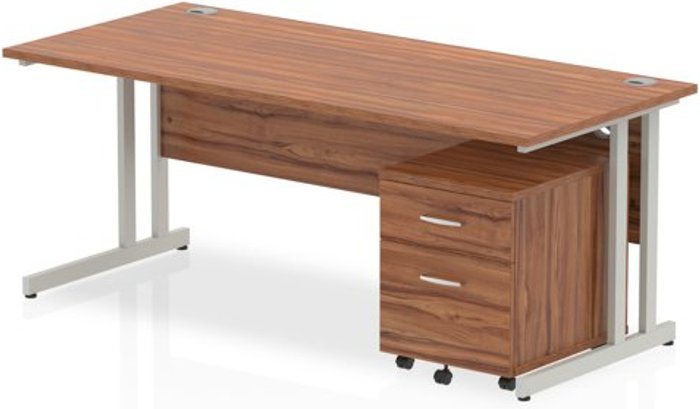 Office Monster | Impulse Impulse 1800 Straight Cantilever Workstation 500 Two drawer mobile Pedestal Bundle Walnut Impulse Impulse 1800 Straight Cantilever Workstation 500 Two drawer mobile Pedestal Bundle Walnut