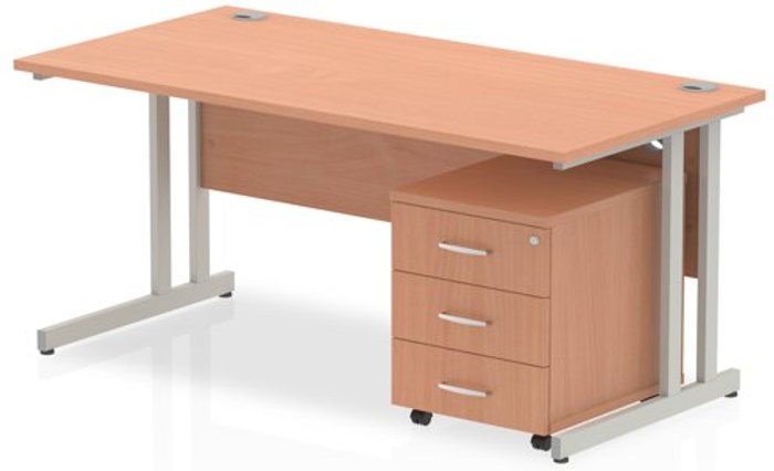 Office Monster | Impulse Impulse 1800 Straight Cantilever Workstation 500 Three drawer mobile Pedestal Bundle Beech Impulse Impulse 1800 Straight Cantilever Workstation 500 Three drawer mobile Pedestal Bundle Beech