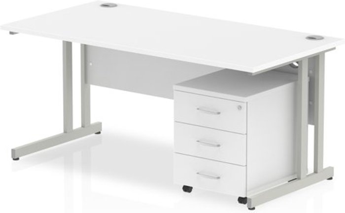 Office Monster | Impulse Impulse 1600 Straight Cantilever Workstation 500 Three drawer mobile Pedestal Bundle White Impulse Impulse 1600 Straight Cantilever Workstation 500 Three drawer mobile Pedestal Bundle White