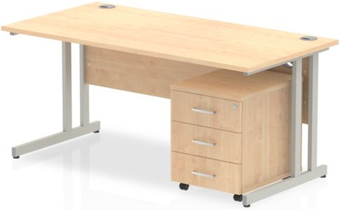 Office Monster | Impulse Impulse 1600 Straight Cantilever Workstation 500 Three drawer mobile Pedestal Bundle Maple Impulse Impulse 1600 Straight Cantilever Workstation 500 Three drawer mobile Pedestal Bundle Maple