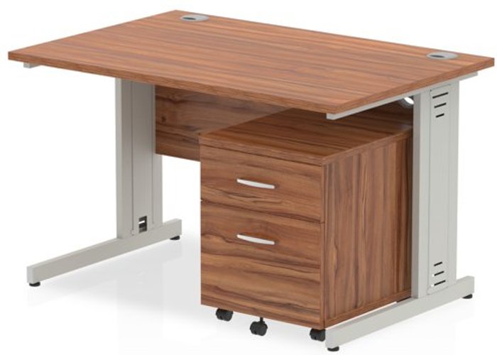 Office Monster | Impulse Impulse 1200 Straight Wire Managed Workstation 500 Two drawer mobile Pedestal Bundle Walnut Impulse Impulse 1200 Straight Wire Managed Workstation 500 Two drawer mobile Pedestal Bundle Walnut