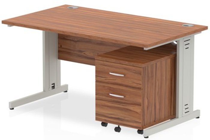 Office Monster | Impulse Impulse 1400 Straight Wire Managed Workstation 500 Two drawer mobile Pedestal Bundle Walnut Impulse Impulse 1400 Straight Wire Managed Workstation 500 Two drawer mobile Pedestal Bundle Walnut
