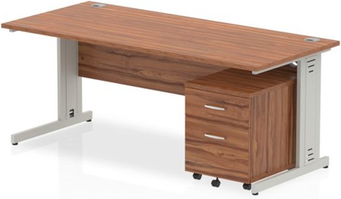 Office Monster | Impulse Impulse 1800 Straight Wire Managed Workstation 500 Two drawer mobile Pedestal Bundle Walnut Impulse Impulse 1800 Straight Wire Managed Workstation 500 Two drawer mobile Pedestal Bundle Walnut
