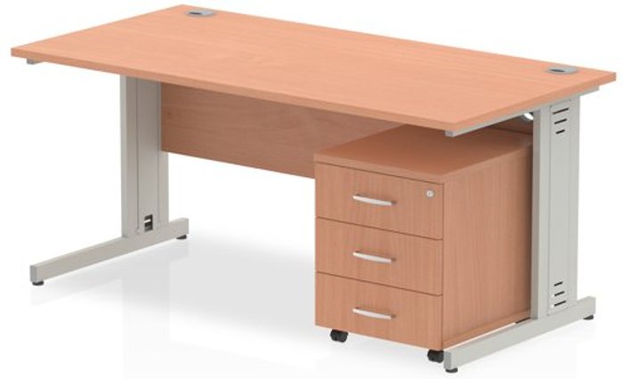 Office Monster | Impulse Impulse 1600 Straight Wire Managed Workstation 500 Three drawer mobile Pedestal Bundle Beech Impulse Impulse 1600 Straight Wire Managed Workstation 500 Three drawer mobile Pedestal Bundle Beech