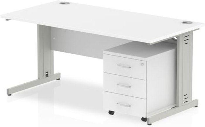 Office Monster | Impulse Impulse 1400 Straight Wire Managed Workstation 500 Three drawer mobile Pedestal Bundle White Impulse Impulse 1400 Straight Wire Managed Workstation 500 Three drawer mobile Pedestal Bundle White