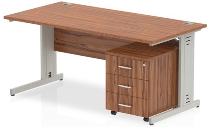 Office Monster | Impulse Impulse 1600 Straight Wire Managed Workstation 500 Three drawer mobile Pedestal Bundle Walnut Impulse Impulse 1600 Straight Wire Managed Workstation 500 Three drawer mobile Pedestal Bundle Walnut