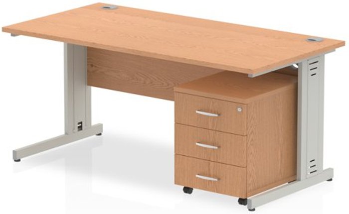 Office Monster | Impulse Impulse 1800 Straight Wire Managed Workstation 500 Three drawer mobile Pedestal Bundle Oak Impulse Impulse 1800 Straight Wire Managed Workstation 500 Three drawer mobile Pedestal Bundle Oak