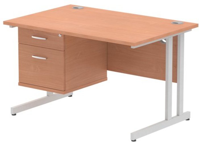 Office Monster | Impulse Impulse 1200 Rectangle Silver Cant Leg Desk Beech 1 x 2 Drawer Fixed Ped Impulse Impulse 1200 Rectangle Silver Cant Leg Desk Beech 1 x 2 Drawer Fixed Ped