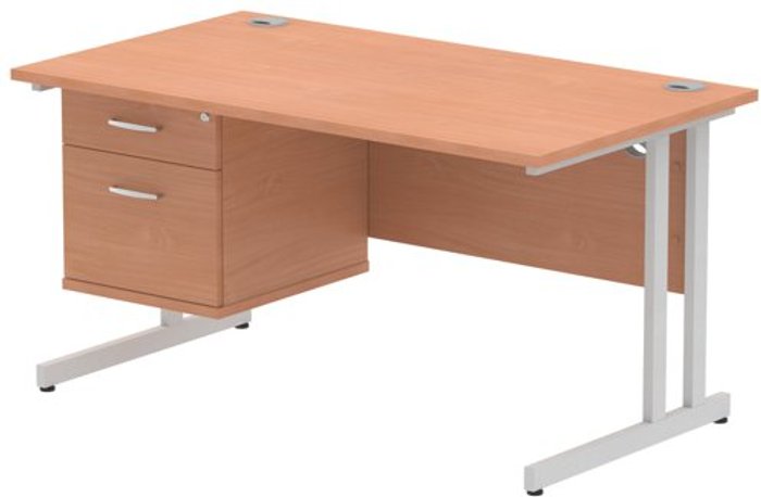 Office Monster | Impulse Impulse 1400 Rectangle Silver Cant Leg Desk Beech 1 x 2 Drawer Fixed Ped Impulse Impulse 1400 Rectangle Silver Cant Leg Desk Beech 1 x 2 Drawer Fixed Ped