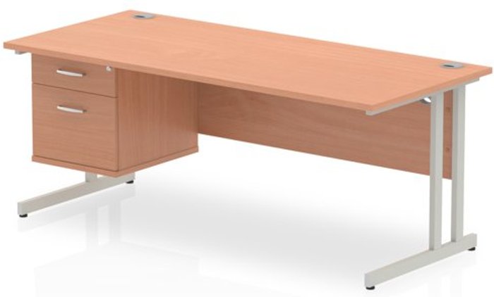 Office Monster | Impulse Impulse 1800 Rectangle Silver Cant Leg Desk Beech 1 x 2 Drawer Fixed Ped Impulse Impulse 1800 Rectangle Silver Cant Leg Desk Beech 1 x 2 Drawer Fixed Ped