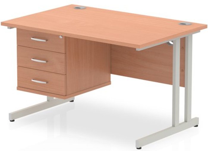 Office Monster | Impulse Impulse 1200 Rectangle Silver Cant Leg Desk Beech 1 x 3 Drawer Fixed Ped Impulse Impulse 1200 Rectangle Silver Cant Leg Desk Beech 1 x 3 Drawer Fixed Ped