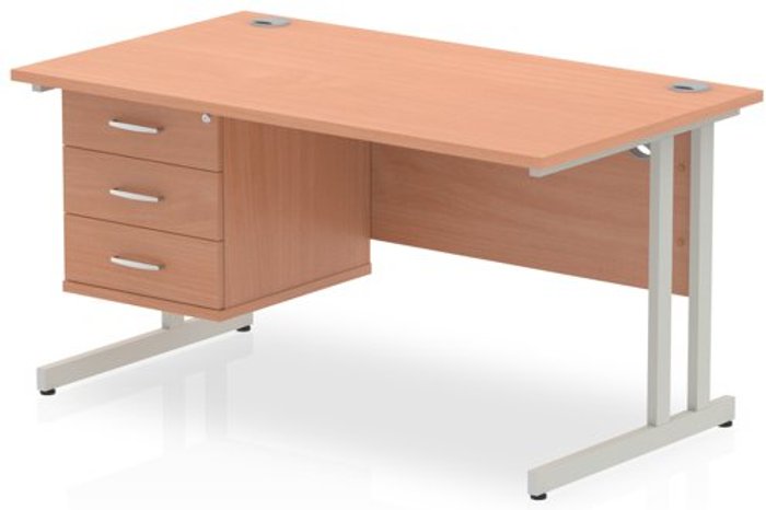 Office Monster | Impulse Impulse 1400 Rectangle Silver Cant Leg Desk Beech 1 x 3 Drawer Fixed Ped Impulse Impulse 1400 Rectangle Silver Cant Leg Desk Beech 1 x 3 Drawer Fixed Ped