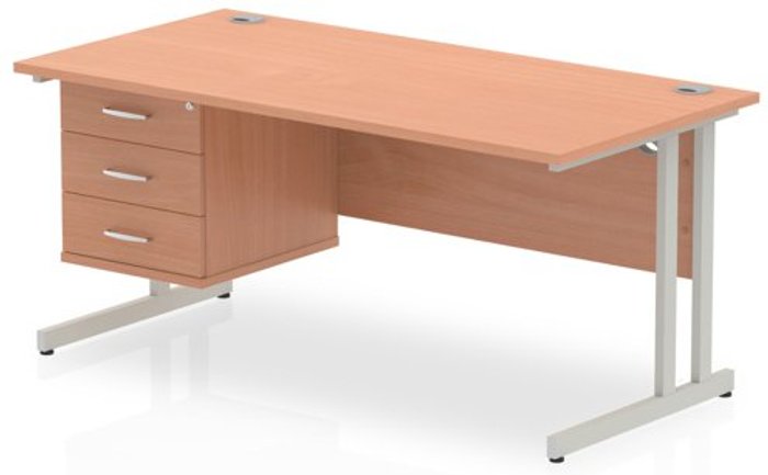 Office Monster | Impulse Impulse 1600 Rectangle Silver Cant Leg Desk Beech 1 x 3 Drawer Fixed Ped Impulse Impulse 1600 Rectangle Silver Cant Leg Desk Beech 1 x 3 Drawer Fixed Ped