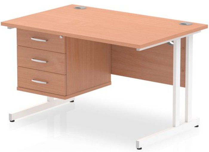 Office Monster | Impulse Impulse 1200 Rectangle White Cant Leg Desk Beech 1 x 3 Drawer Fixed Ped Impulse Impulse 1200 Rectangle White Cant Leg Desk Beech 1 x 3 Drawer Fixed Ped