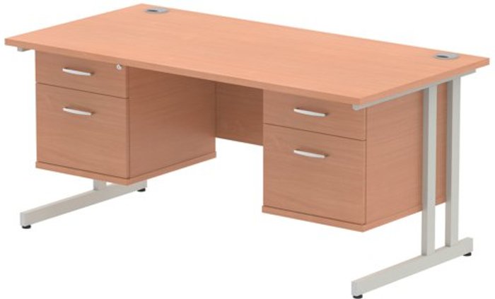 Office Monster | Impulse Impulse 1600 Rectangle Silver Cant Leg Desk Beech 2 x 2 Drawer Fixed Ped Impulse Impulse 1600 Rectangle Silver Cant Leg Desk Beech 2 x 2 Drawer Fixed Ped