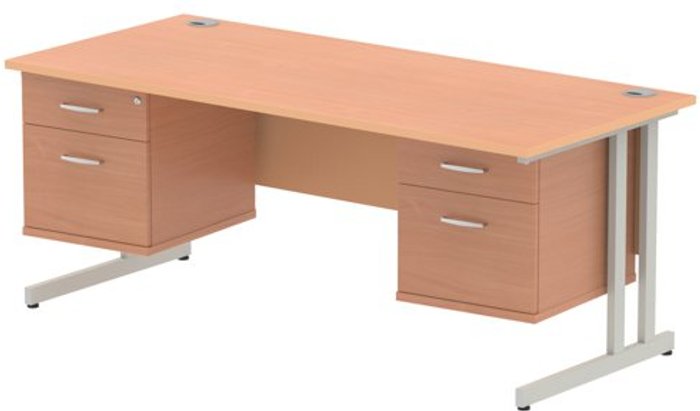 Office Monster | Impulse Impulse 1800 Rectangle Silver Cant Leg Desk Beech 2 x 2 Drawer Fixed Ped Impulse Impulse 1800 Rectangle Silver Cant Leg Desk Beech 2 x 2 Drawer Fixed Ped