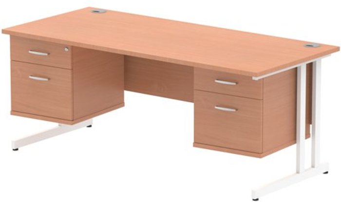 Office Monster | Impulse Impulse 1800 Rectangle White Cant Leg Desk Beech 2 x 2 Drawer Fixed Ped Impulse Impulse 1800 Rectangle White Cant Leg Desk Beech 2 x 2 Drawer Fixed Ped