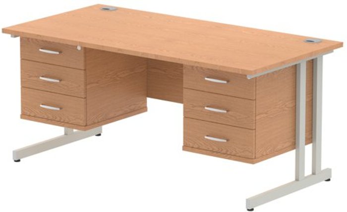 Office Monster | Impulse Impulse 1600 Rectangle Silver Cant Leg Desk Beech 2 x 3 Drawer Fixed Ped Impulse Impulse 1600 Rectangle Silver Cant Leg Desk Beech 2 x 3 Drawer Fixed Ped