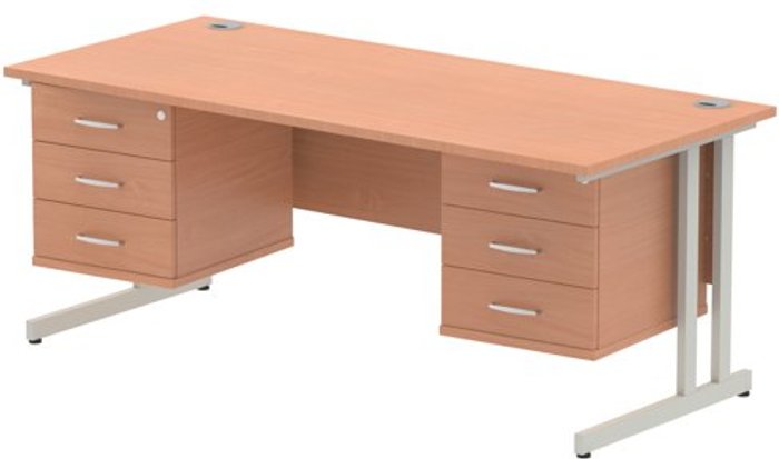 Office Monster | Impulse Impulse 1800 Rectangle Silver Cant Leg Desk Beech 2 x 3 Drawer Fixed Ped Impulse Impulse 1800 Rectangle Silver Cant Leg Desk Beech 2 x 3 Drawer Fixed Ped