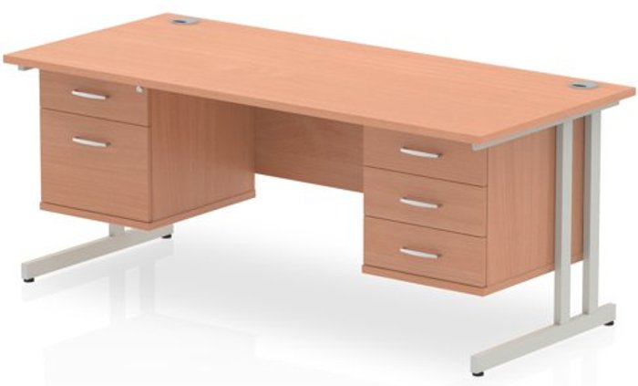 Office Monster | Impulse Impulse 1800 Rectangle Silver Cant Leg Desk Beech 1 x 2 Drawer 1 x 3 Drawer Fixed Ped Impulse Impulse 1800 Rectangle Silver Cant Leg Desk Beech 1 x 2 Drawer 1 x 3 Drawer Fixed Ped