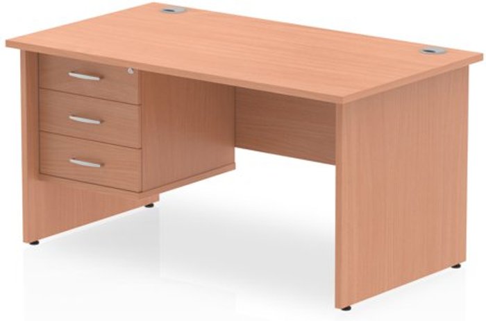 Office Monster | Impulse Impulse 1400 Rectangle Panel End Leg Desk Beech 1 x 3 Drawer Fixed Ped Impulse Impulse 1400 Rectangle Panel End Leg Desk Beech 1 x 3 Drawer Fixed Ped