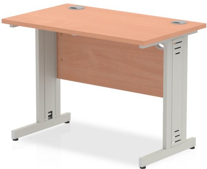 Office Monster | Impulse Impulse 1000/600 Rectangle Silver Cable Managed Leg Desk Beech Impulse Impulse 1000/600 Rectangle Silver Cable Managed Leg Desk Beech