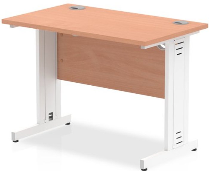 Office Monster | Impulse Impulse 1000/600 Rectangle White Cable Managed Leg Desk Beech Impulse Impulse 1000/600 Rectangle White Cable Managed Leg Desk Beech