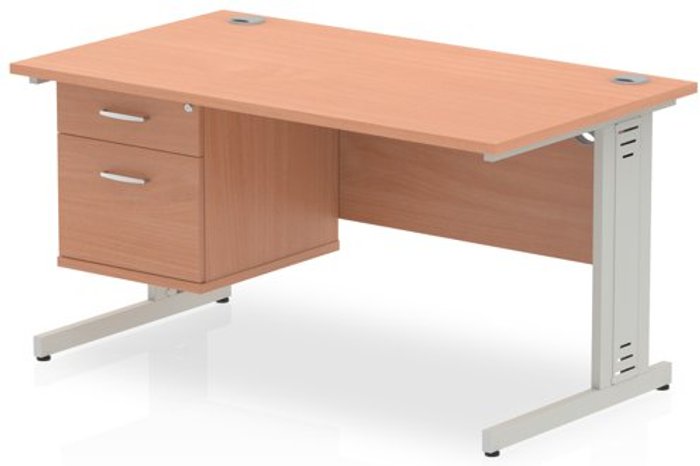 Office Monster | Impulse Impulse 1400 Rectangle Silver Cable Managed Leg Desk Beech 1 x 2 Drawer Fixed Ped Impulse Impulse 1400 Rectangle Silver Cable Managed Leg Desk Beech 1 x 2 Drawer Fixed Ped