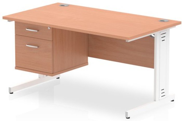 Office Monster | Impulse Impulse 1400 Rectangle White Cable Managed Leg Desk Beech 1 x 2 Drawer Fixed Ped Impulse Impulse 1400 Rectangle White Cable Managed Leg Desk Beech 1 x 2 Drawer Fixed Ped