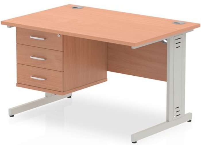 Office Monster | Impulse Impulse 1200 Rectangle Silver Cable Managed Leg Desk Beech 1 x 3 Drawer Fixed Ped Impulse Impulse 1200 Rectangle Silver Cable Managed Leg Desk Beech 1 x 3 Drawer Fixed Ped