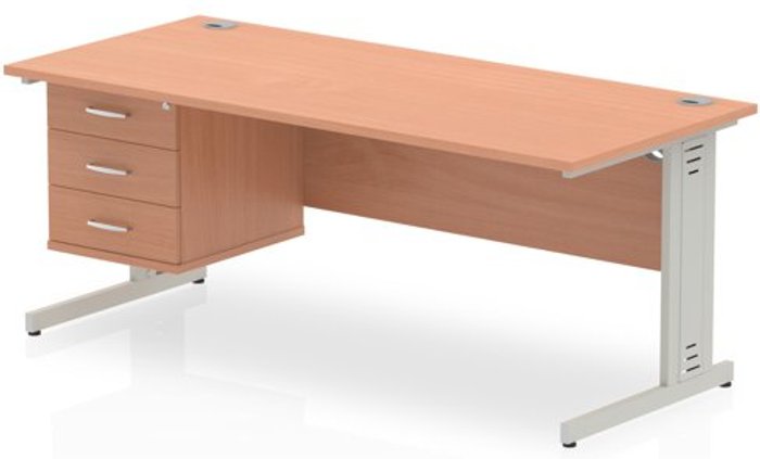 Office Monster | Impulse Impulse 1800 Rectangle Silver Cable Managed Leg Desk Beech 1 x 3 Drawer Fixed Ped Impulse Impulse 1800 Rectangle Silver Cable Managed Leg Desk Beech 1 x 3 Drawer Fixed Ped