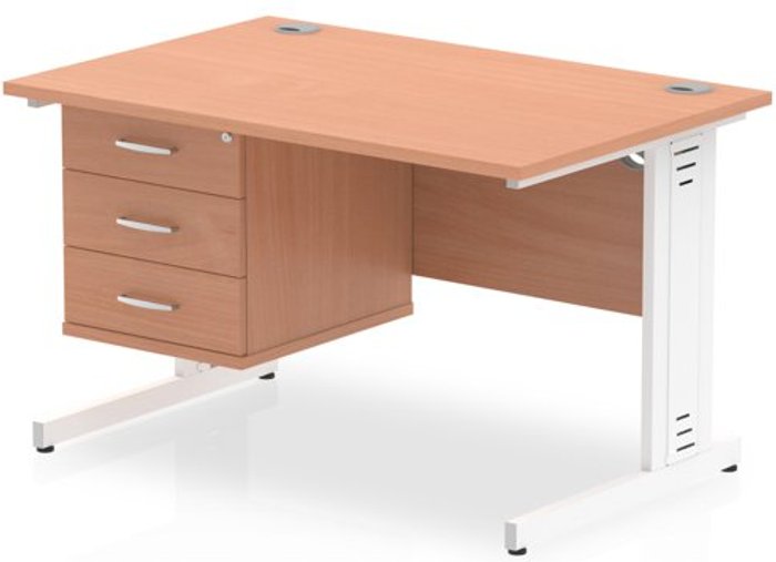 Office Monster | Impulse Impulse 1200 Rectangle White Cable Managed Leg Desk Beech 1 x 3 Drawer Fixed Ped Impulse Impulse 1200 Rectangle White Cable Managed Leg Desk Beech 1 x 3 Drawer Fixed Ped