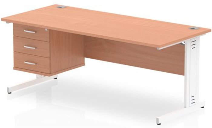 Office Monster | Impulse Impulse 1800 Rectangle White Cable Managed Leg Desk Beech 1 x 3 Drawer Fixed Ped Impulse Impulse 1800 Rectangle White Cable Managed Leg Desk Beech 1 x 3 Drawer Fixed Ped