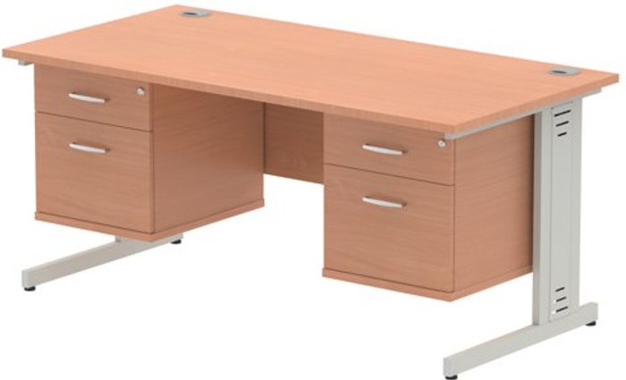 Office Monster | Impulse Impulse 1600 Rectangle Silver Cable Managed Leg Desk Beech 2 x 2 Drawer Fixed Ped Impulse Impulse 1600 Rectangle Silver Cable Managed Leg Desk Beech 2 x 2 Drawer Fixed Ped