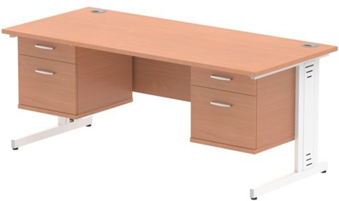 Office Monster | Impulse Impulse 1800 Rectangle White Cable Managed Leg Desk Beech 2 x 2 Drawer Fixed Ped Impulse Impulse 1800 Rectangle White Cable Managed Leg Desk Beech 2 x 2 Drawer Fixed Ped