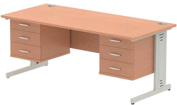 Office Monster | Impulse Impulse 1800 Rectangle Silver Cable Managed Leg Desk Beech 2 x 3 Drawer Fixed Ped Impulse Impulse 1800 Rectangle Silver Cable Managed Leg Desk Beech 2 x 3 Drawer Fixed Ped