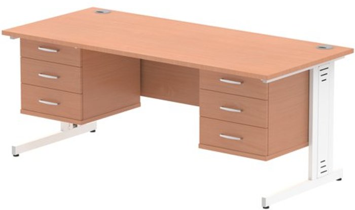 Office Monster | Impulse Impulse 1800 Rectangle White Cable Managed Leg Desk Beech 2 x 3 Drawer Fixed Ped Impulse Impulse 1800 Rectangle White Cable Managed Leg Desk Beech 2 x 3 Drawer Fixed Ped