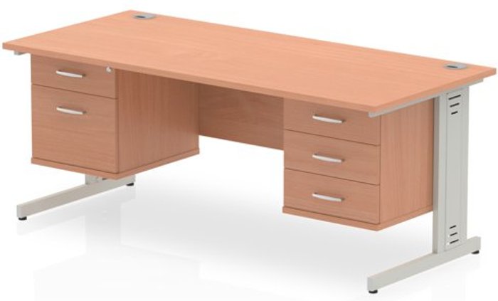 Office Monster | Impulse Impulse 1600 Rectangle Silver Cable Managed Leg Desk Beech 1 x 2 Drawer 1 x 3 Drawer Fixed Ped Impulse Impulse 1600 Rectangle Silver Cable Managed Leg Desk Beech 1 x 2 Drawer 1 x 3 Drawer Fixed Ped