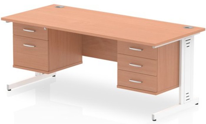 Office Monster | Impulse Impulse 1800 Rectangle White Cable Managed Leg Desk Beech 1 x 2 Drawer 1 x 3 Drawer Fixed Ped Impulse Impulse 1800 Rectangle White Cable Managed Leg Desk Beech 1 x 2 Drawer 1 x 3 Drawer Fixed Ped