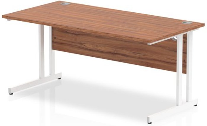Office Monster | Impulse Impulse 1600/800 Rectangle White Cantilever Leg Desk Walnut Impulse Impulse 1600/800 Rectangle White Cantilever Leg Desk Walnut