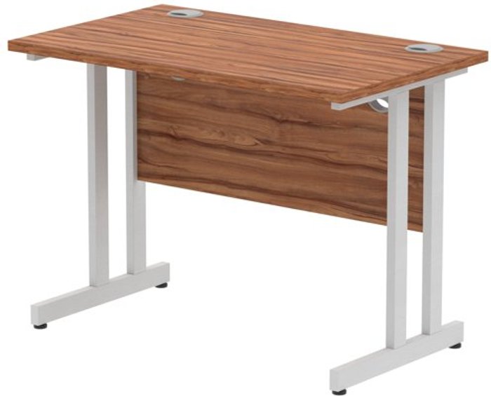 Office Monster | Impulse Impulse 1000/600 Rectangle Silver Cantilever Leg Desk Walnut Impulse Impulse 1000/600 Rectangle Silver Cantilever Leg Desk Walnut
